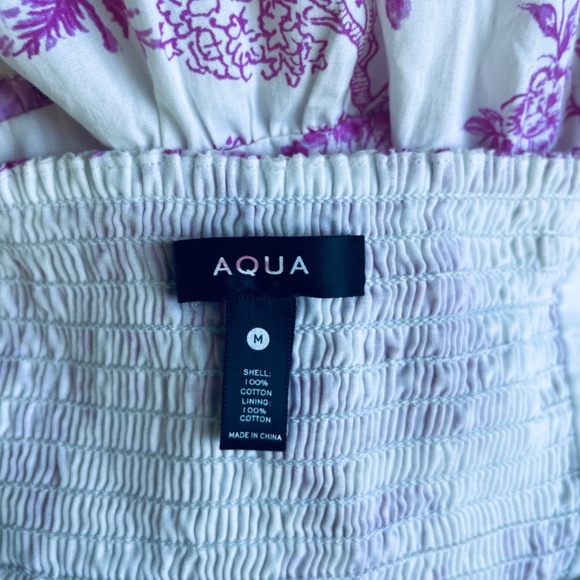 AQUA 🆕 Puff Sleeve Off-the-Shoulder Cotton Floral Tie Waist Dress - Exclusive M - Picture 12 of 16